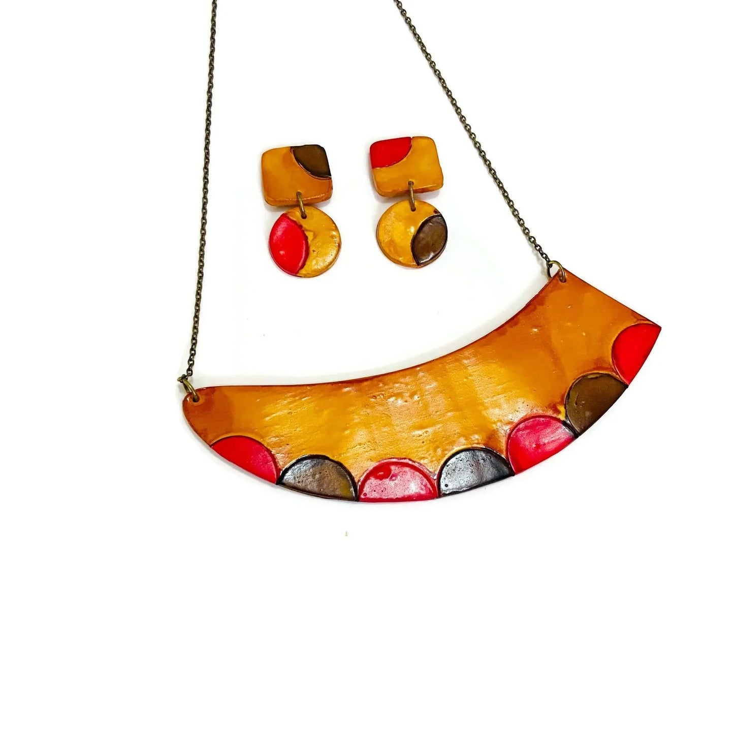 Asymmetrical Mustard Yellow Statement Necklace-3