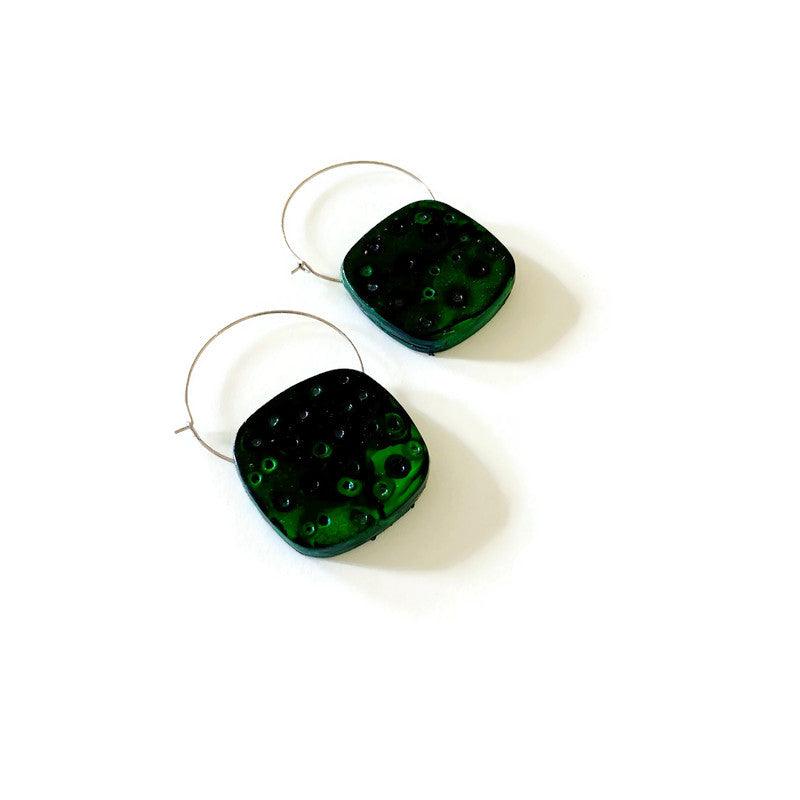 Blue Square Hoop Earrings Handmade-2