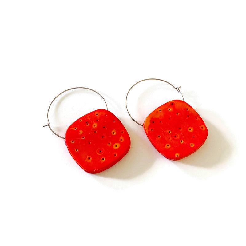 Blue Square Hoop Earrings Handmade-3