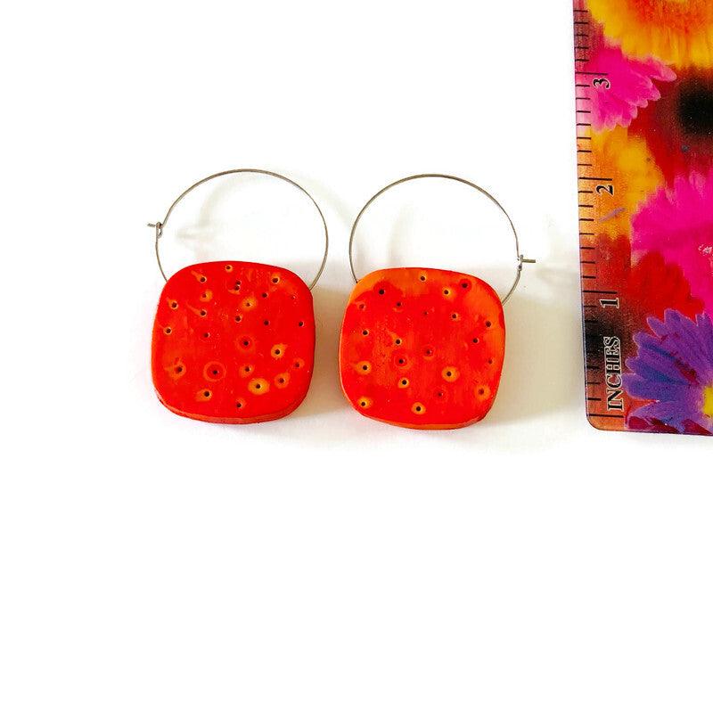 Blue Square Hoop Earrings Handmade-4