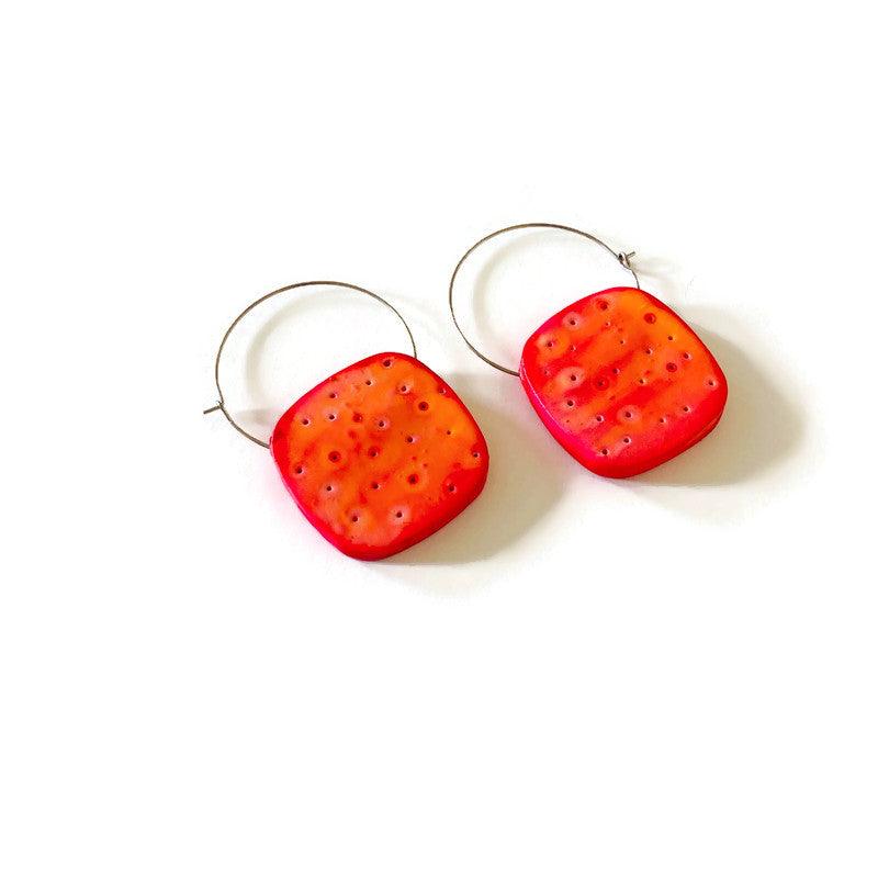Blue Square Hoop Earrings Handmade-5