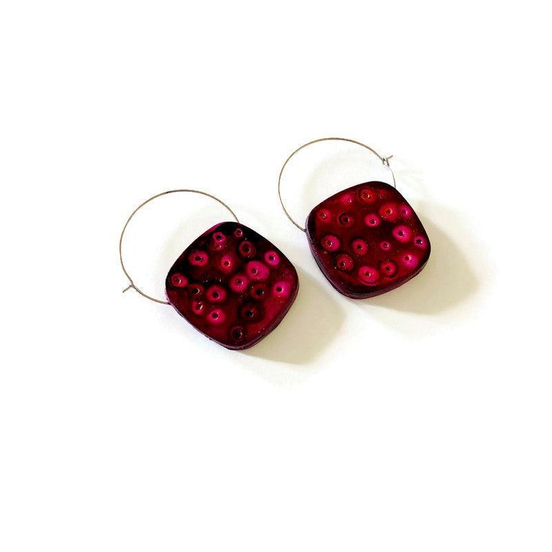 Blue Square Hoop Earrings Handmade-6