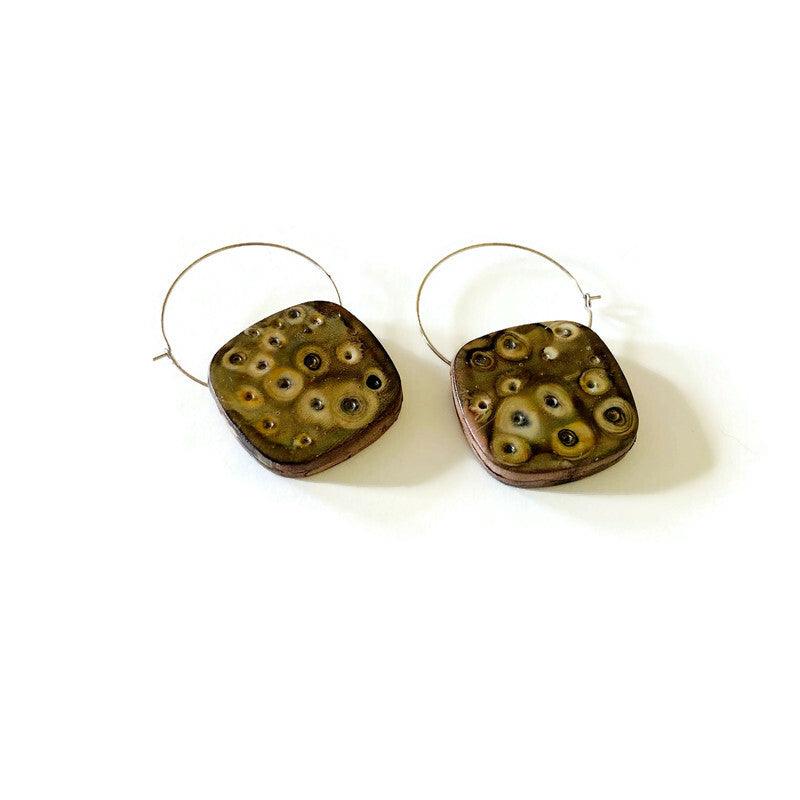 Blue Square Hoop Earrings Handmade-7