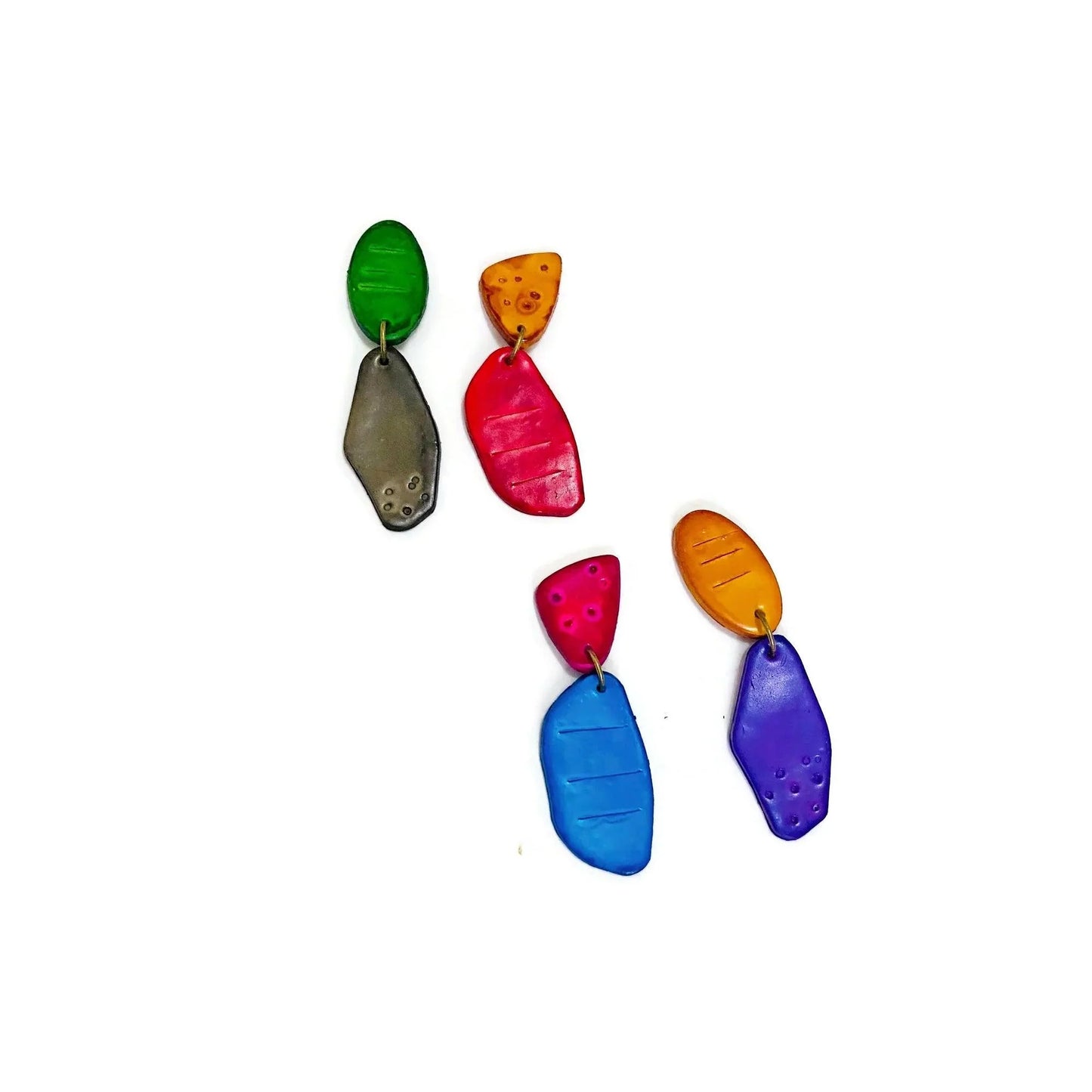Colorful Mismatched Clip On Earrings-3