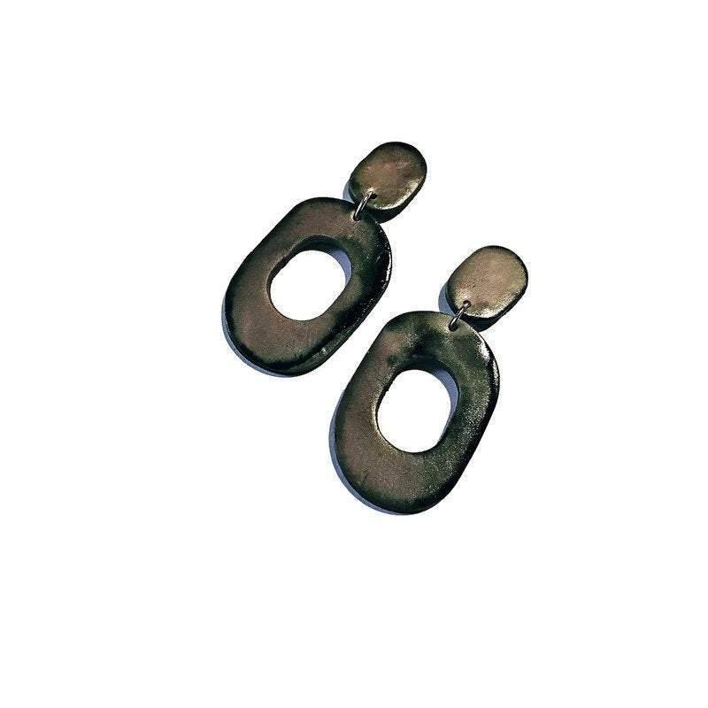 Dark Blue Clip On Earrings for Non Pierced Ears, Clay Painted with Alcohol Ink- "Pam"-6