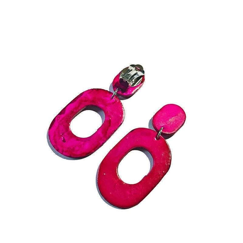 Dark Blue Clip On Earrings for Non Pierced Ears, Clay Painted with Alcohol Ink- "Pam"-11