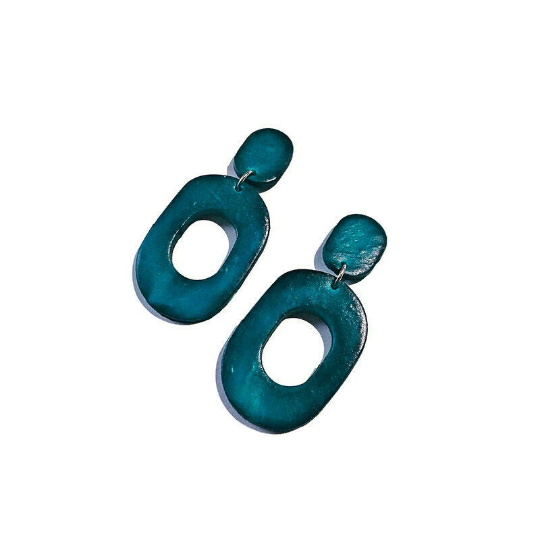 Dark Blue Clip On Earrings for Non Pierced Ears, Clay Painted with Alcohol Ink- "Pam"-1