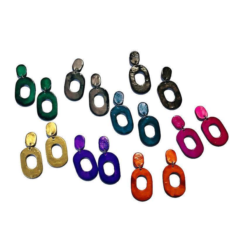 Dark Blue Clip On Earrings for Non Pierced Ears, Clay Painted with Alcohol Ink- "Pam"-2