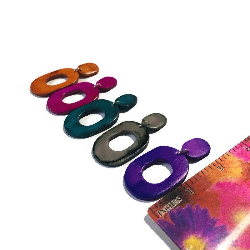 Dark Blue Clip On Earrings for Non Pierced Ears, Clay Painted with Alcohol Ink- "Pam"-3