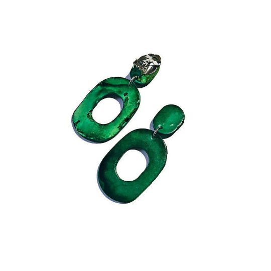 Dark Blue Clip On Earrings for Non Pierced Ears, Clay Painted with Alcohol Ink- "Pam"-4