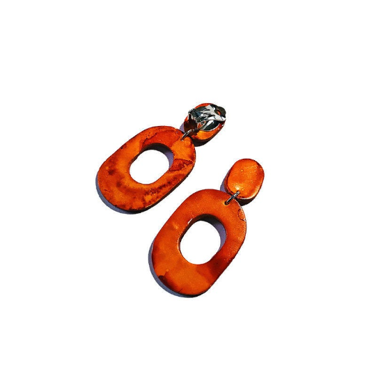 Dark Blue Clip On Earrings for Non Pierced Ears, Clay Painted with Alcohol Ink- "Pam"-13
