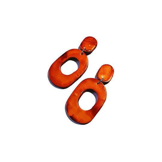 Dark Blue Clip On Earrings for Non Pierced Ears, Clay Painted with Alcohol Ink- "Pam"-8